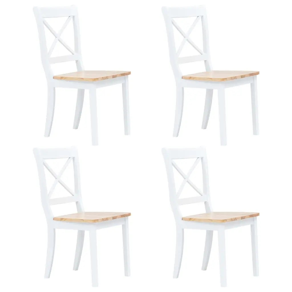 Vetonek Sillas comedor 4 uds madera maciza caucho blanco y madera claro