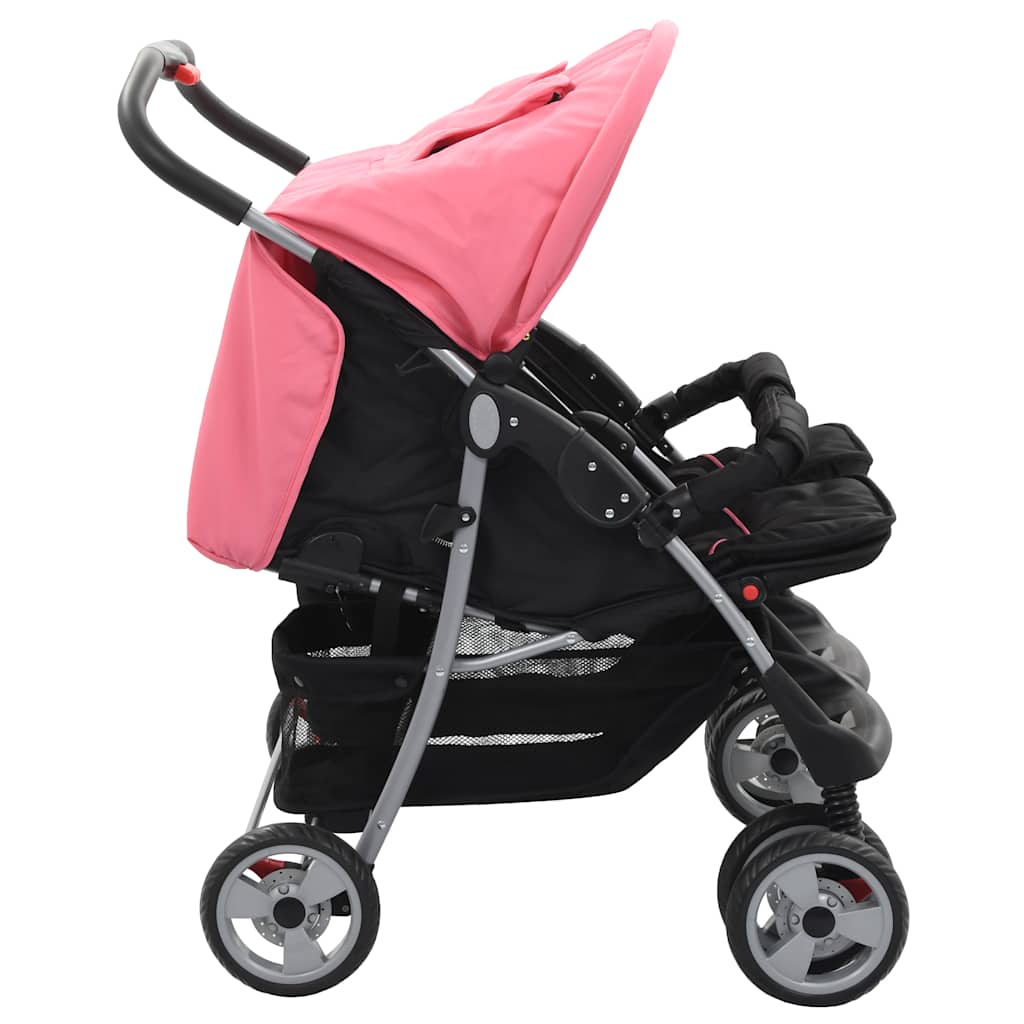 Silla de paseo para gemelos de acero rosa y negro vidaXL