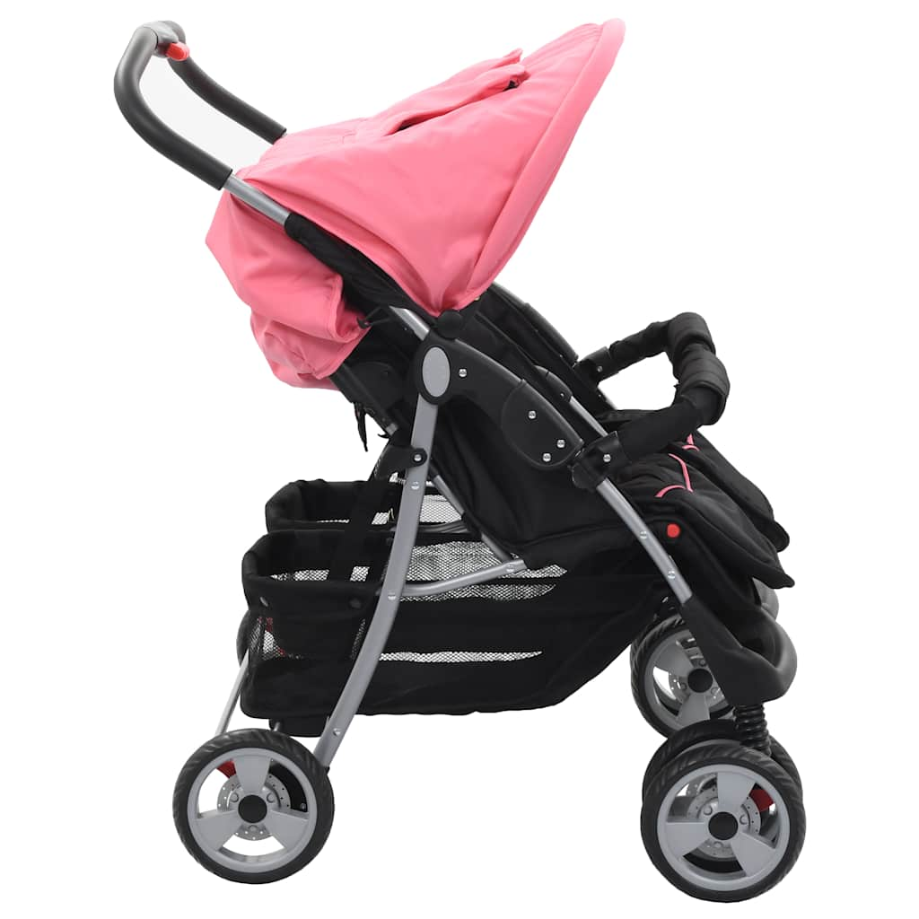 Silla de paseo para gemelos de acero rosa y negro vidaXL