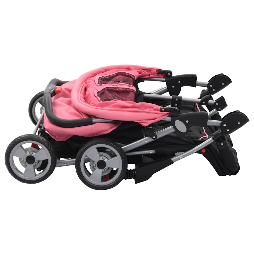 Silla de paseo para gemelos de acero rosa y negro vidaXL