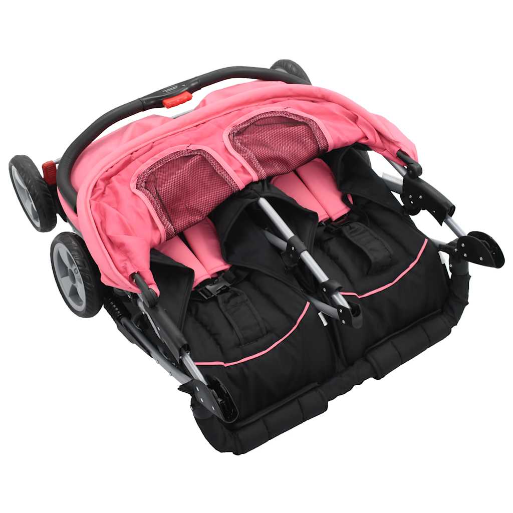 Silla de paseo para gemelos de acero rosa y negro vidaXL