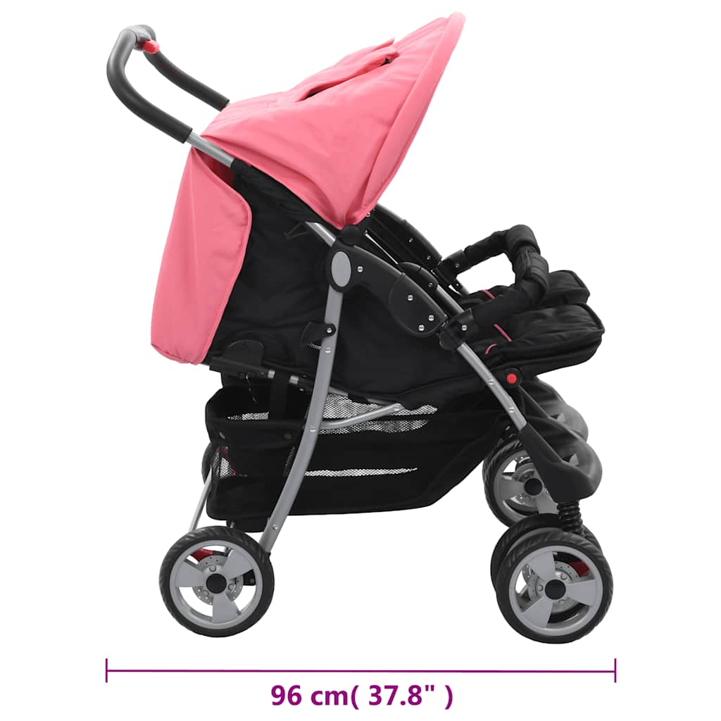 Silla de paseo para gemelos de acero rosa y negro vidaXL