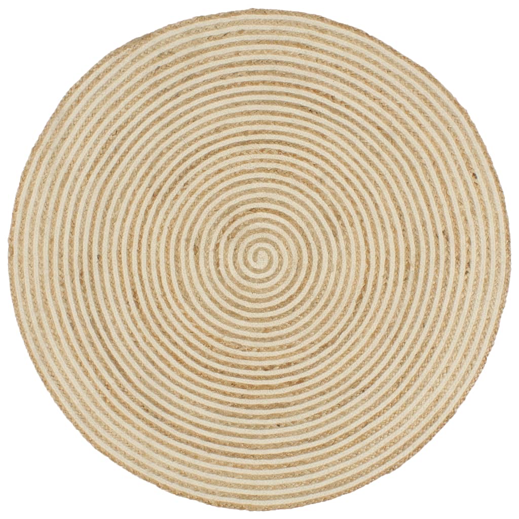 Vetonek Alfombra de yute tejida a mano diseño espiral blanco 120 cm