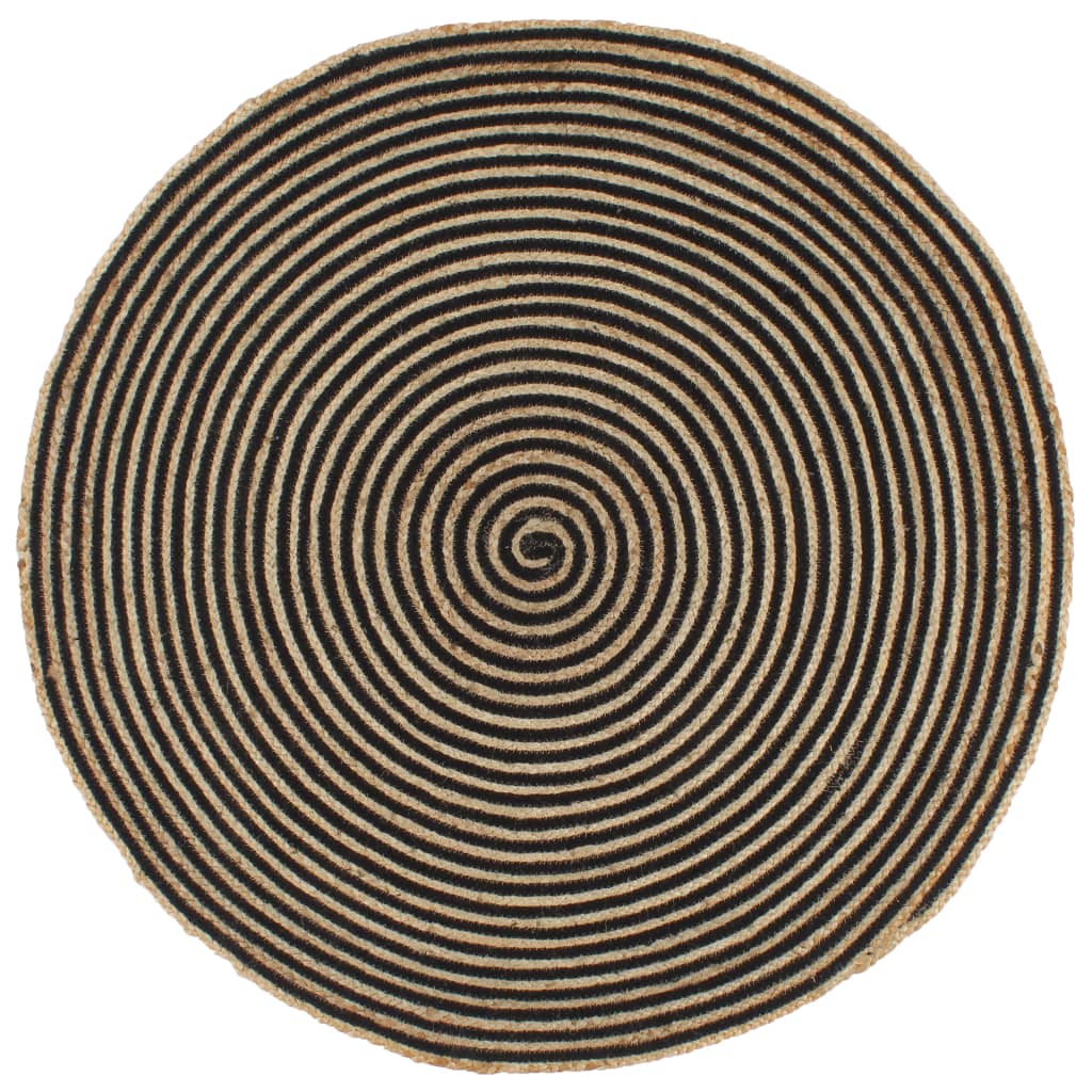 Alfombra de yute tejida a mano diseño espiral negro 90 cm