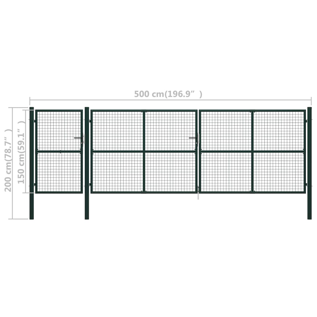 500x150 cm green steel garden door