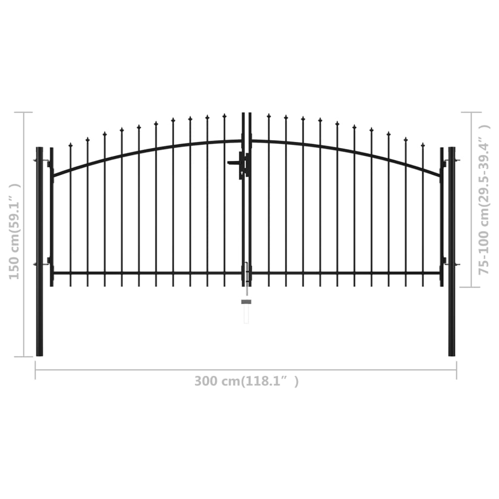 Puerta doble para valla con puntas de lanza 300x150 cm