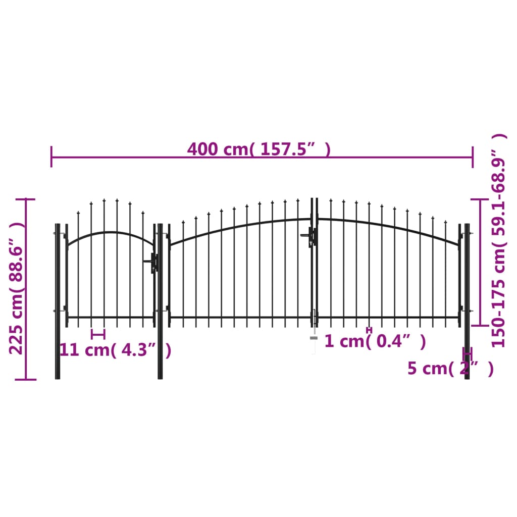 Black Steel Garden Gate 2.25x4 m