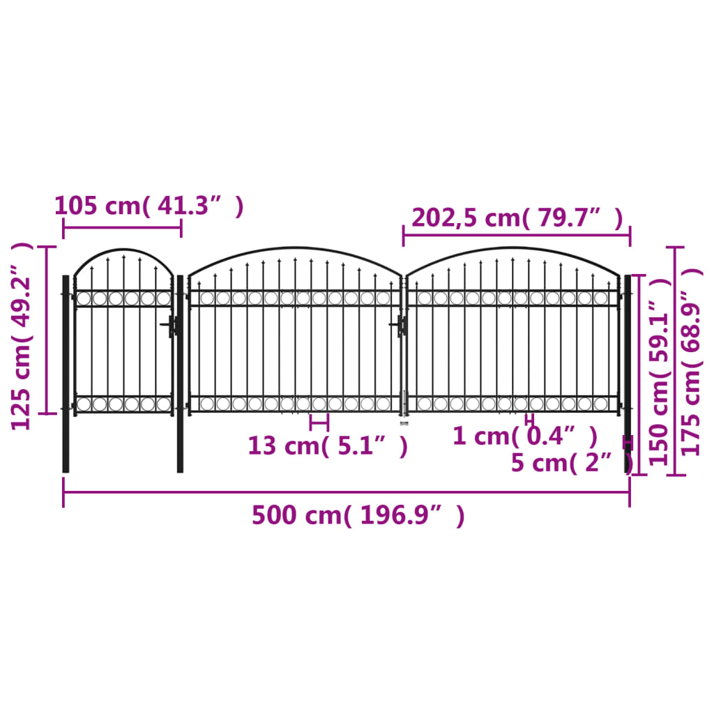 Garden Valla Door Black steel 1.75x5 m