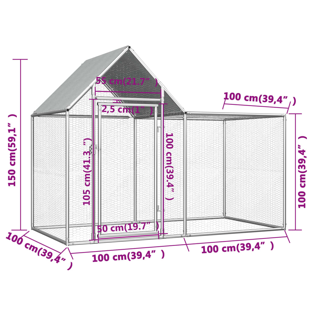 Gallinero acero galvanizado 2x1x1,5 m vidaXL