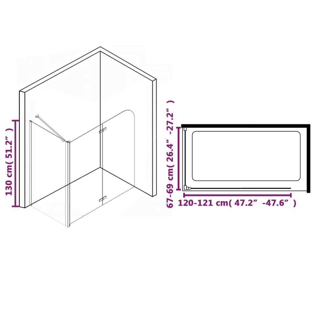 Mampara de ducha plegable ESG 120x68x130 cm vidaXL