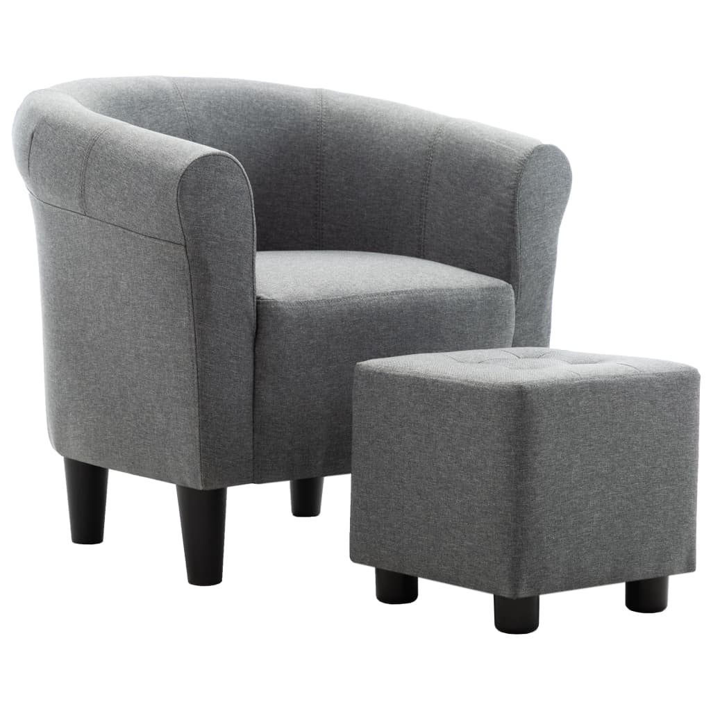 Set de sillón con taburete reposapiés 2 piezas tela gris claro vidaXL