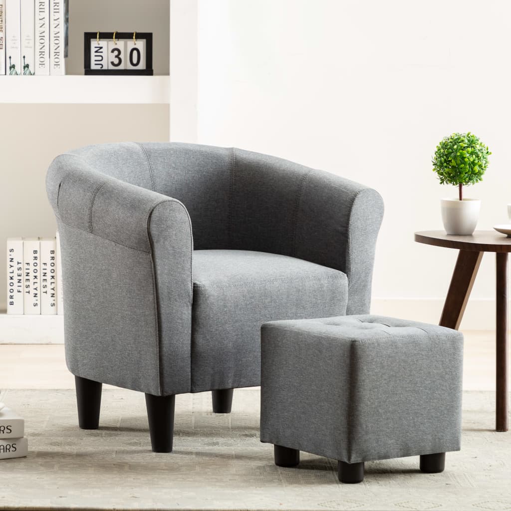 Vetonek Set de sillón con taburete reposapiés 2 piezas tela gris claro