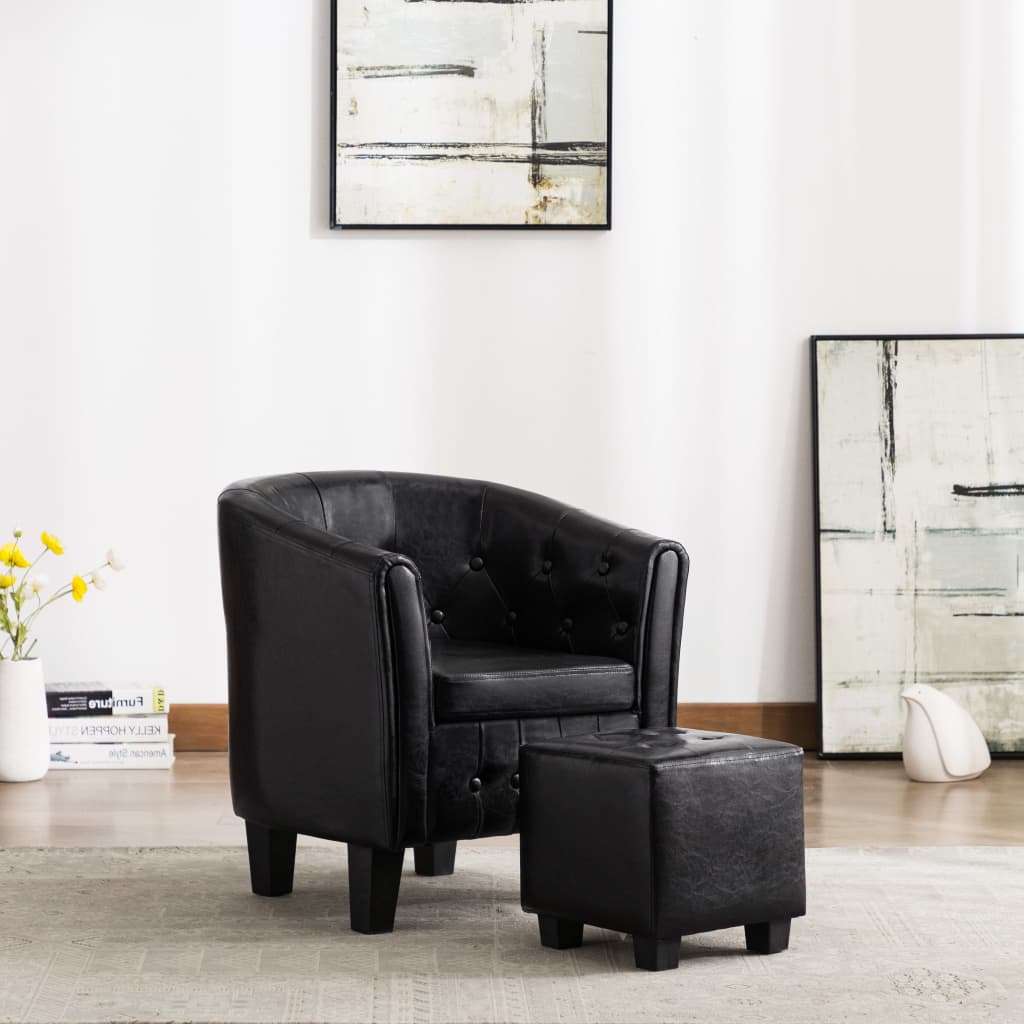 Vetonek Sillón con diseño de cubo con reposapiés cuero sintético negro