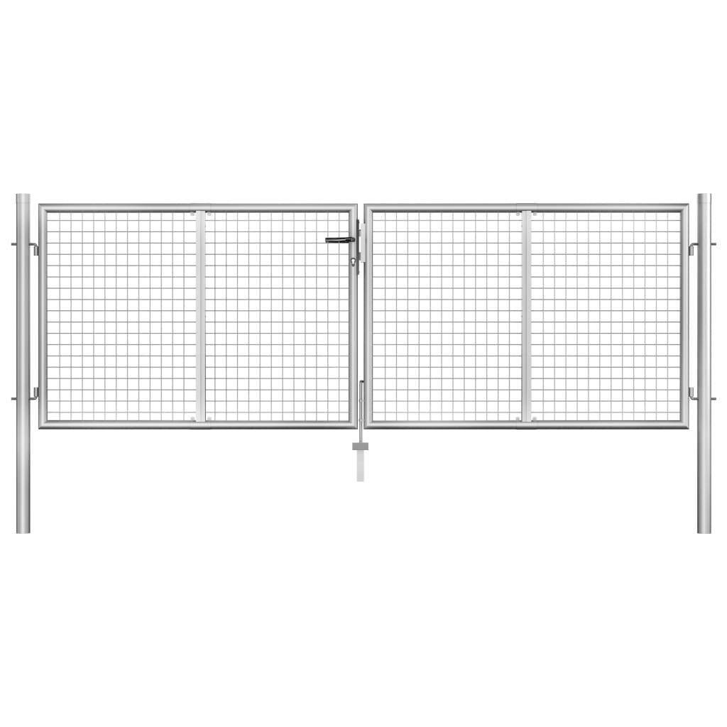 Vetonek Puerta de jardín de acero galvanizado plateado 306x125 cm