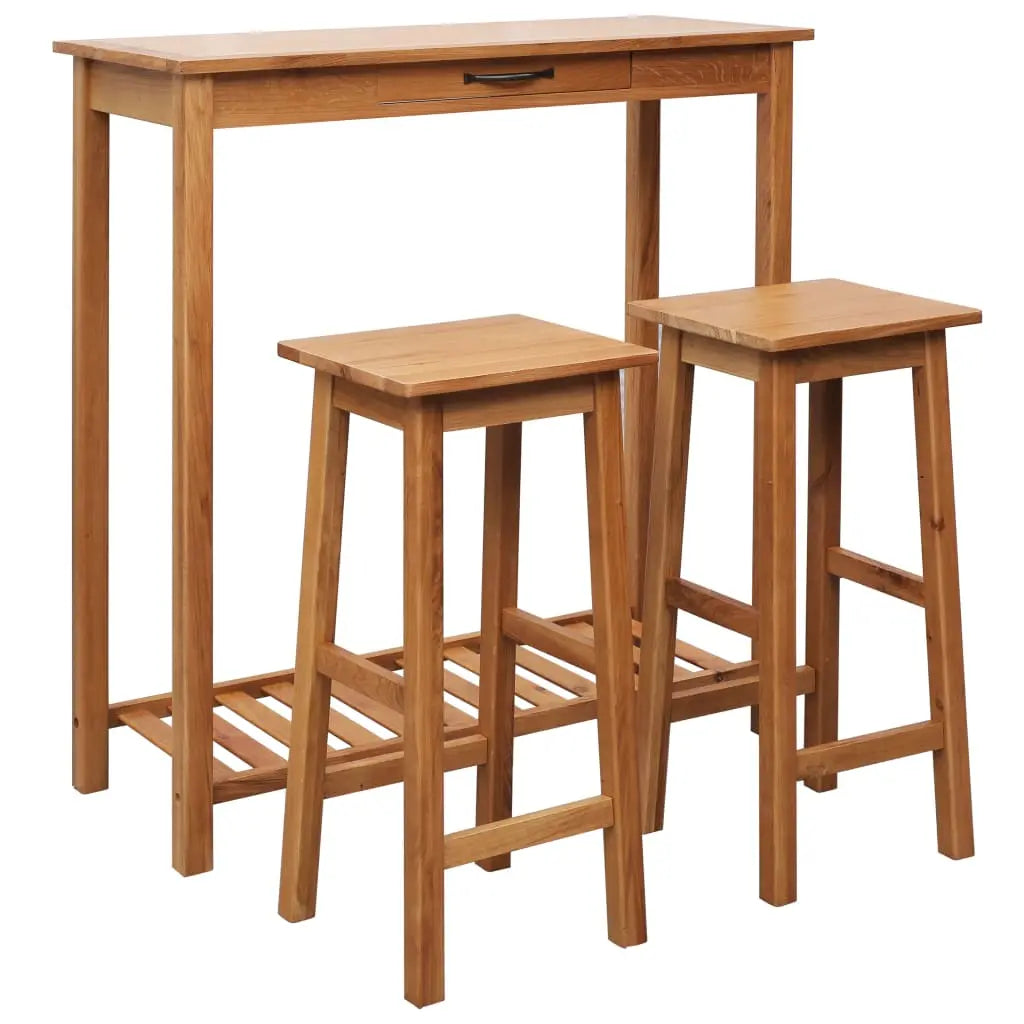 Vetonek Set de mesa y sillas de bar 3 piezas madera maciza de roble