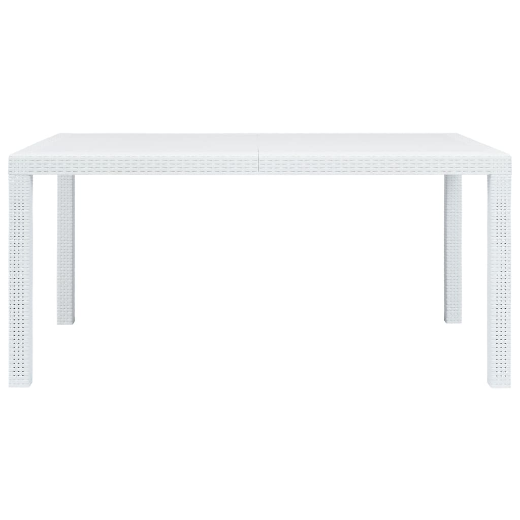 Mesa de jardín plástico aspecto de ratán blanco 150x90x72 cm vidaXL