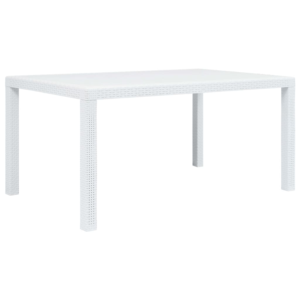 Vetonek Mesa de jardín plástico aspecto de ratán blanco 150x90x72 cm 