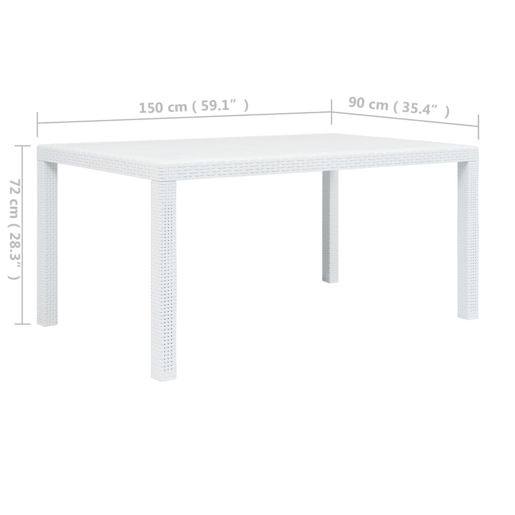 Mesa de jardín plástico aspecto de ratán blanco 150x90x72 cm vidaXL