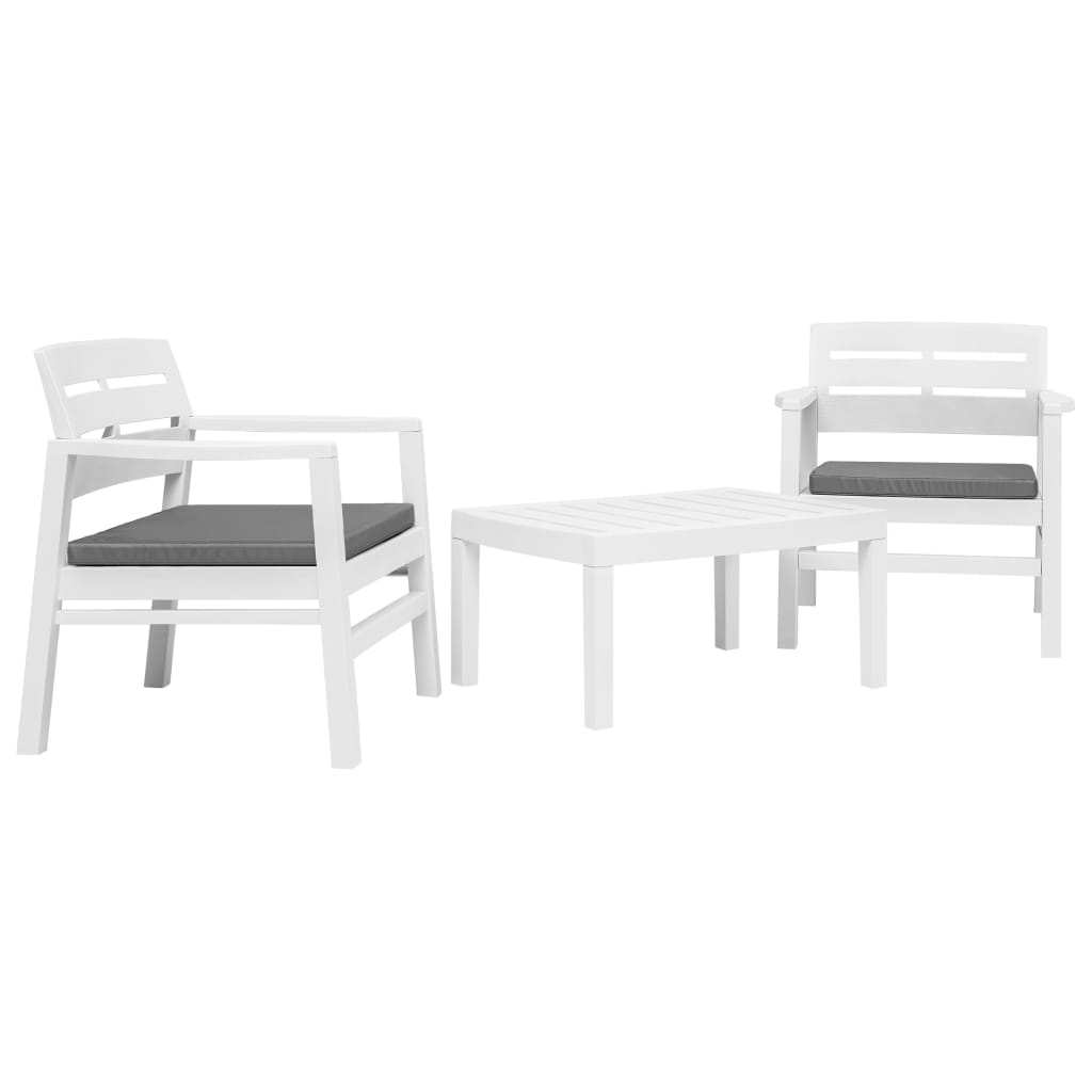 Vetonek Juego de muebles de jardín 3 piezas plástico blanco