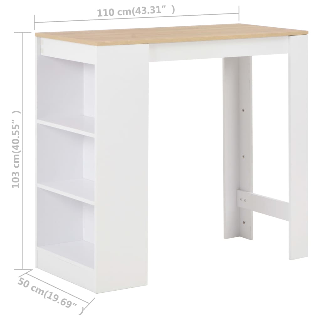 High kitchen table with white shelf 110x50x103 cm