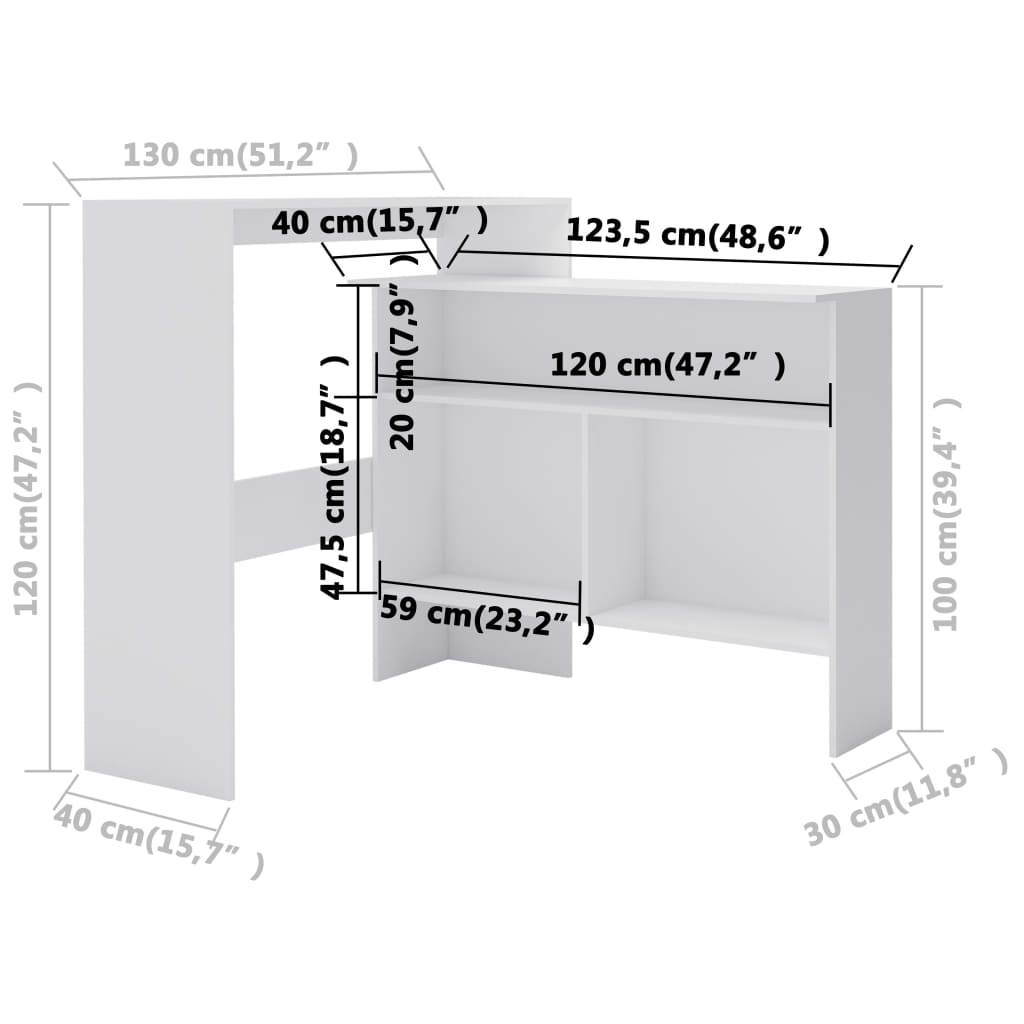 Table de bar avec 2 tableaux blancs 130x40x120 cm