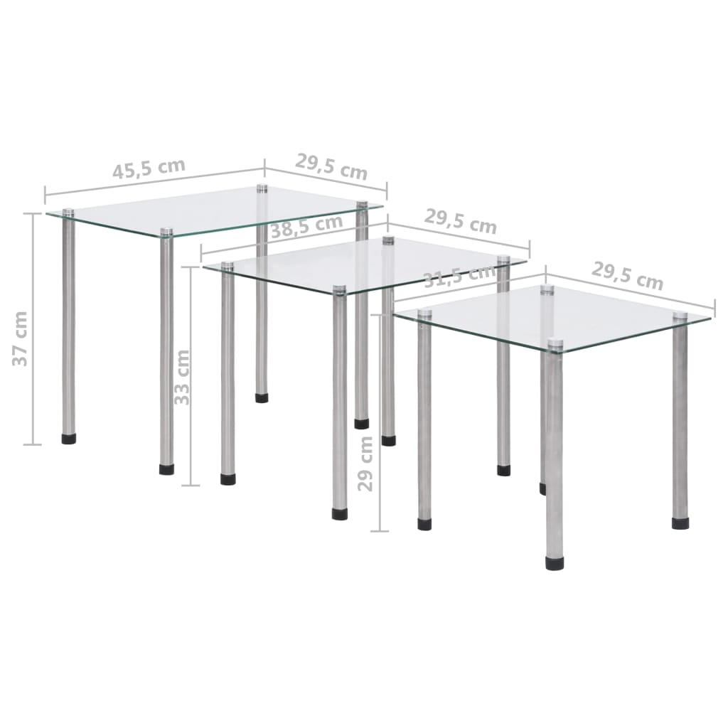 Stackable tables 3 units transparent temperate glass