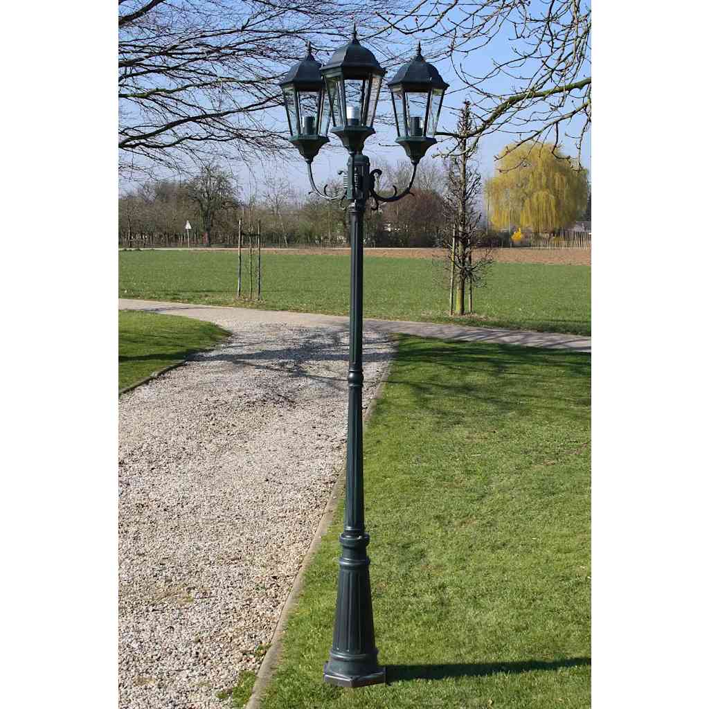 Vetonek Farola de jardín 3 brazos 230 cm verde oscuro/negro aluminio