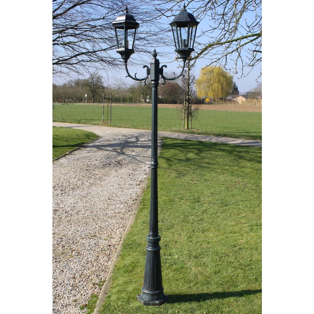 Vetonek Farola de jardín 2 brazos 230 cm verde oscuro/negro aluminio