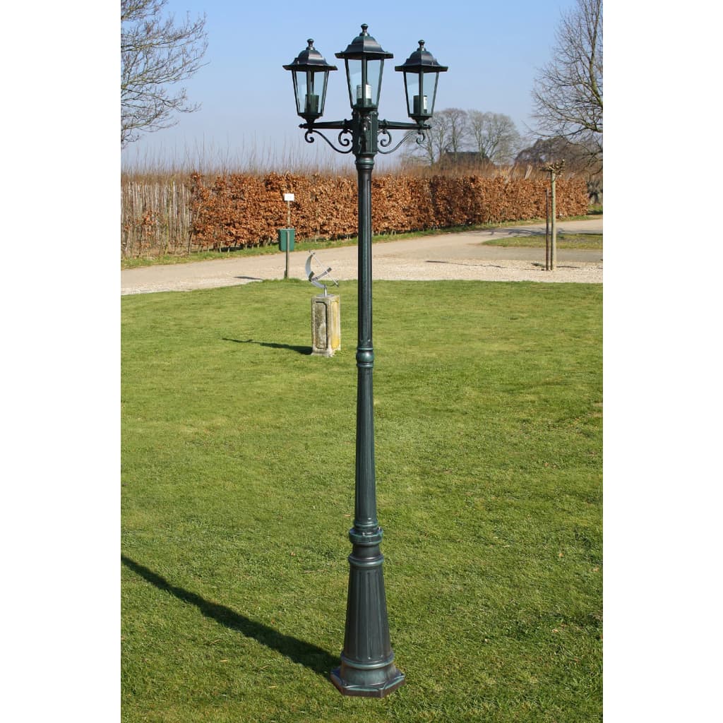 Vetonek Farola de jardín 3 brazos aluminio verde oscuro/negro 215 cm