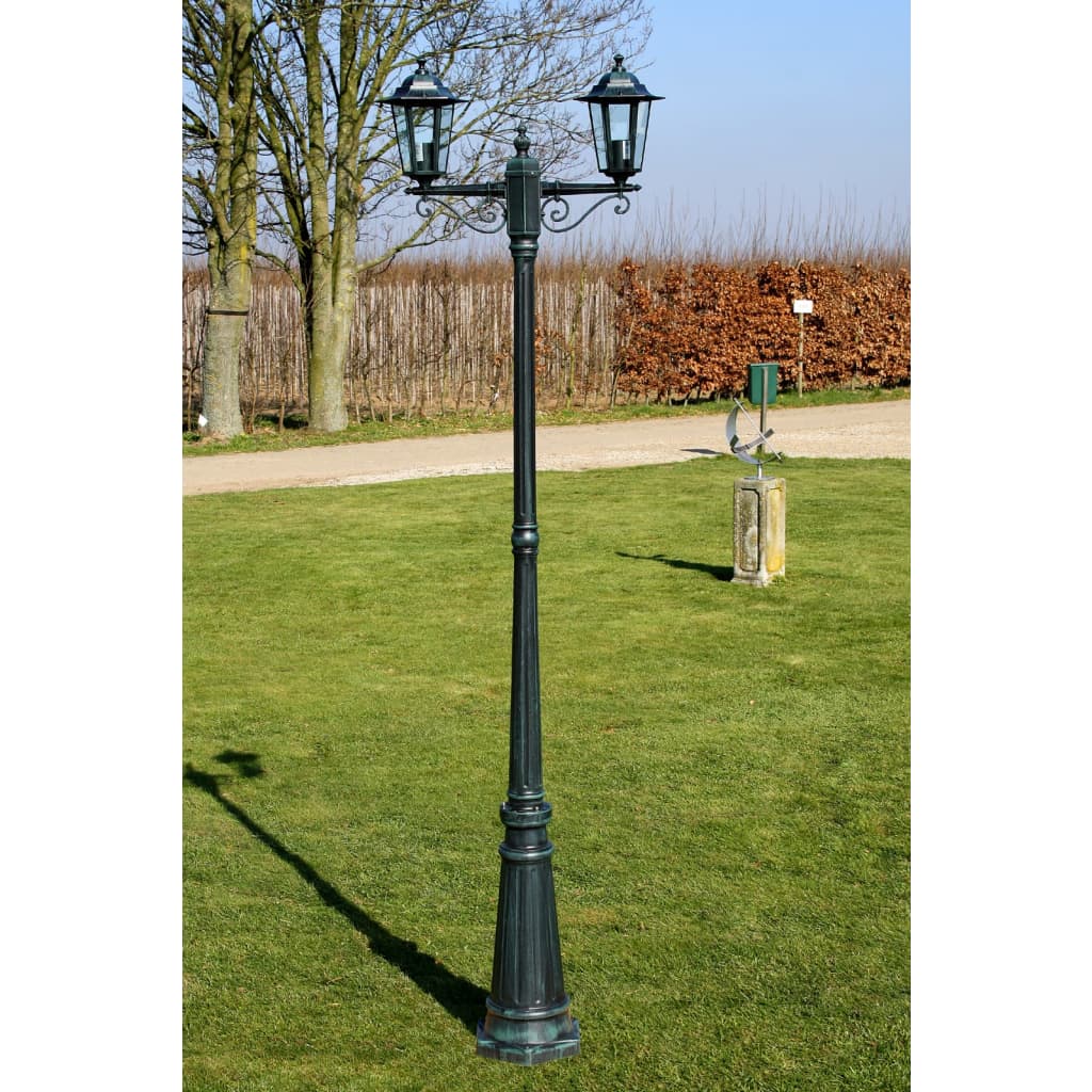 Vetonek Farola de jardín 2 brazos 215 cm verde oscuro/negro aluminio