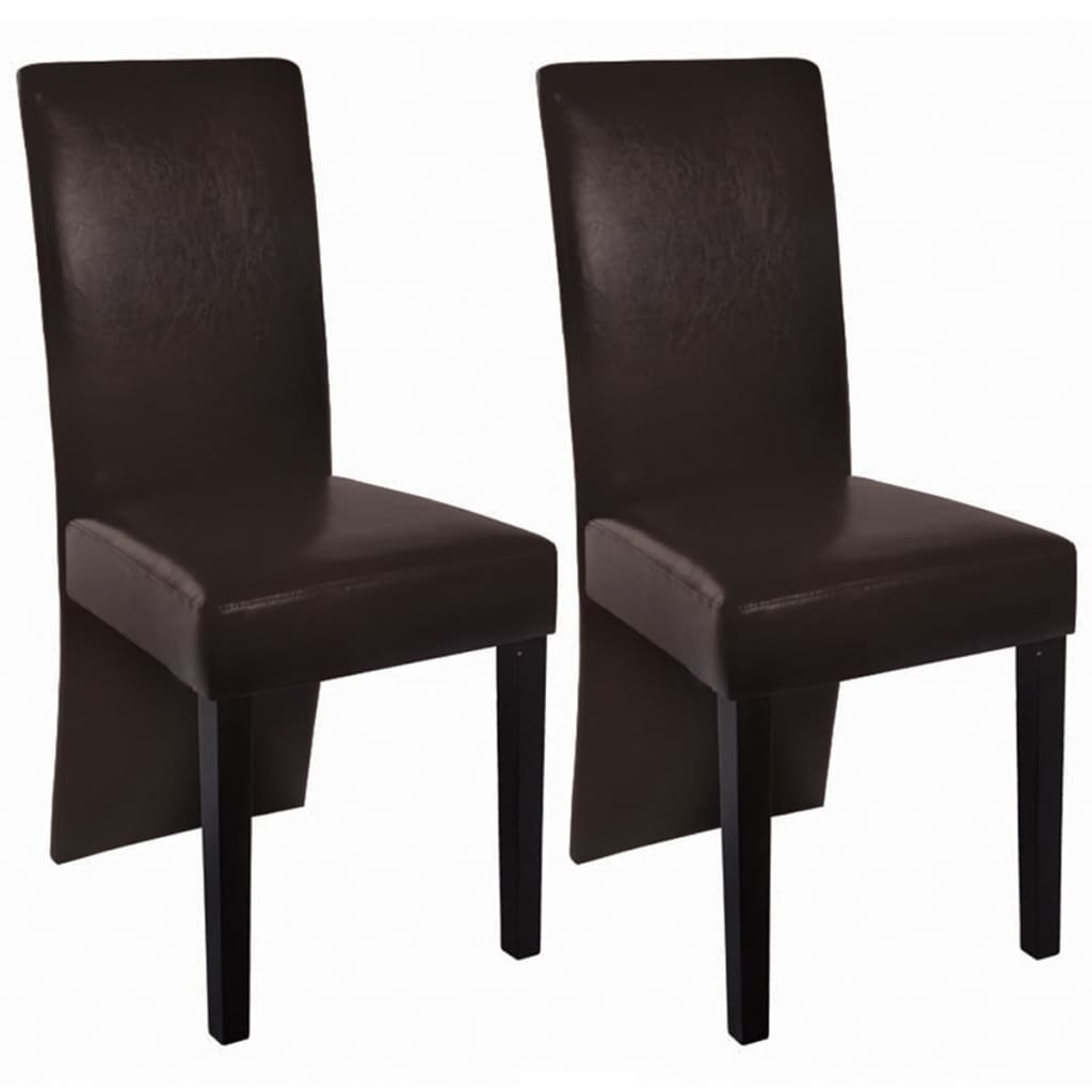 Vetonek Sillas de comedor 2 unidades cuero sintético marrón oscuro