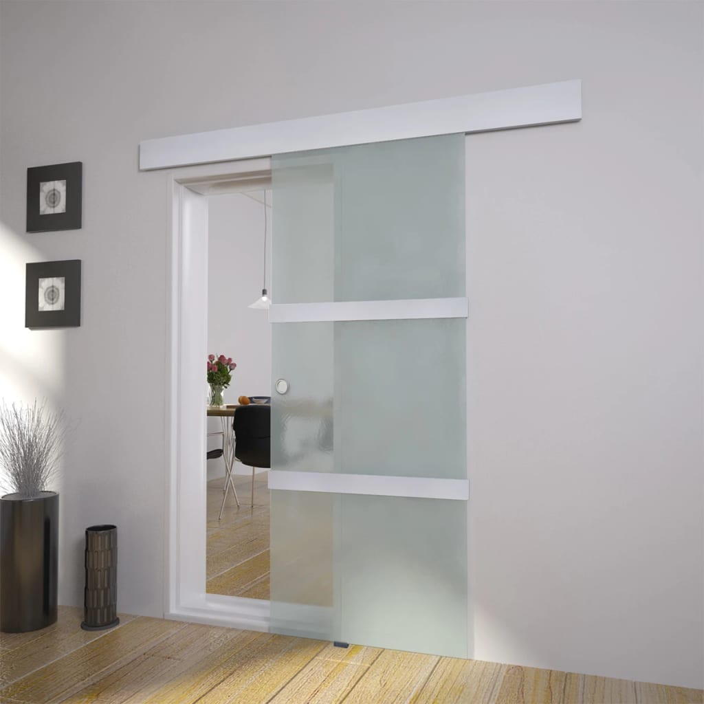 Porta scorrevole in vetro e alluminio 178 cm argento 