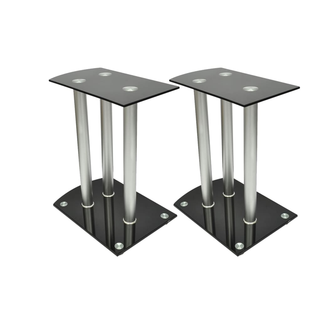 Soporte para altavoz, de cristal negro y aluminio, 2 unidades