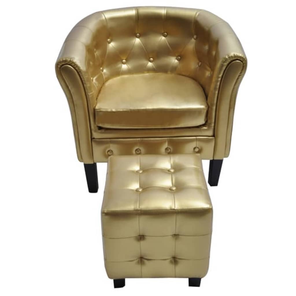 Vetonek Sillón con taburete cuero sintético dorado