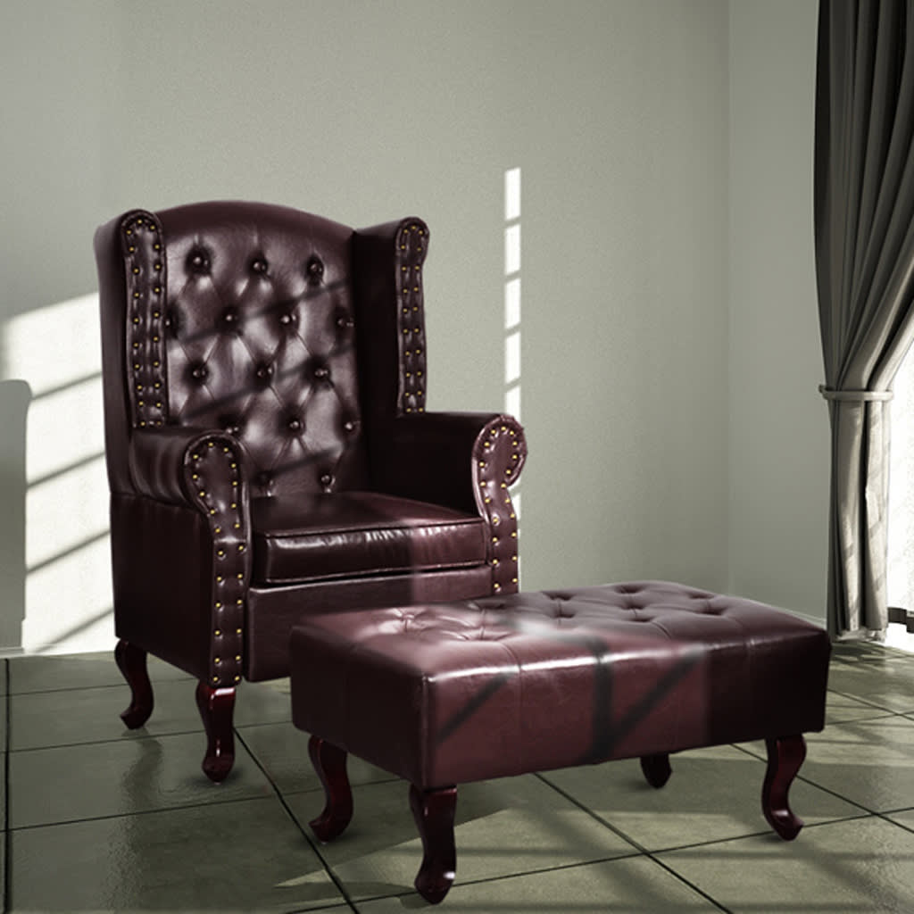 Vetonek Sillón con reposapiés cuero sintético marrón oscuro