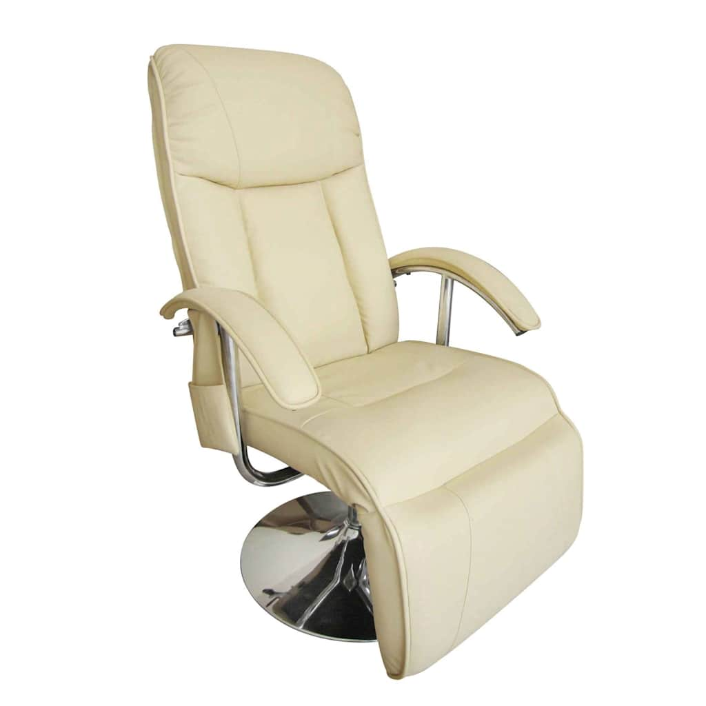 Vetonek Sillón de masaje de cuero sintético blanco crema