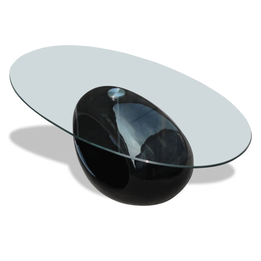 Mesa de centro superficie ovalada de vidrio negro brillante