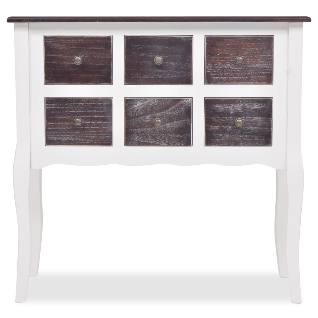 Console furniture with 6 brown and white wooden drawers