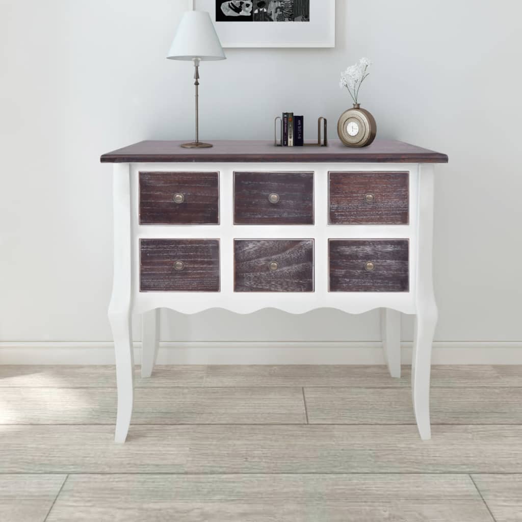 Mueble consola con 6 cajones madera marrón y blanco v6642 Vetonek
