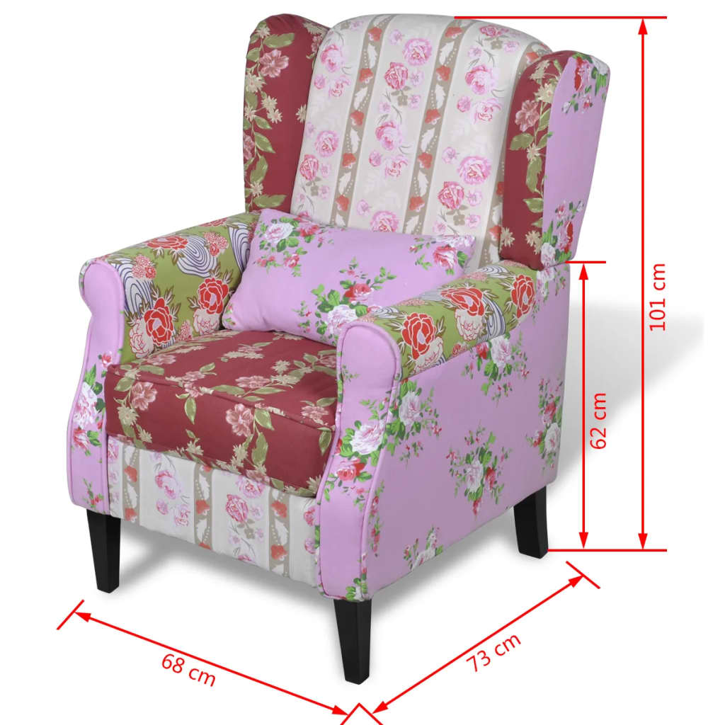 Armchair with patchwork fabric design