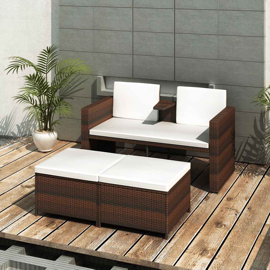 Vetonek Set muebles de jardín 4 piezas y cojines ratán sintético marrón