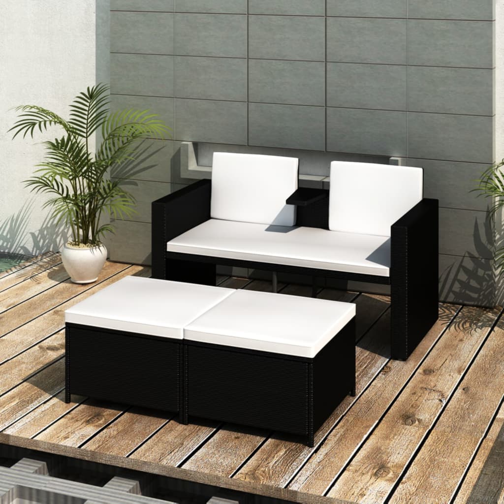 Vetonek Set muebles de jardín 4 piezas y cojines ratán sintético negro