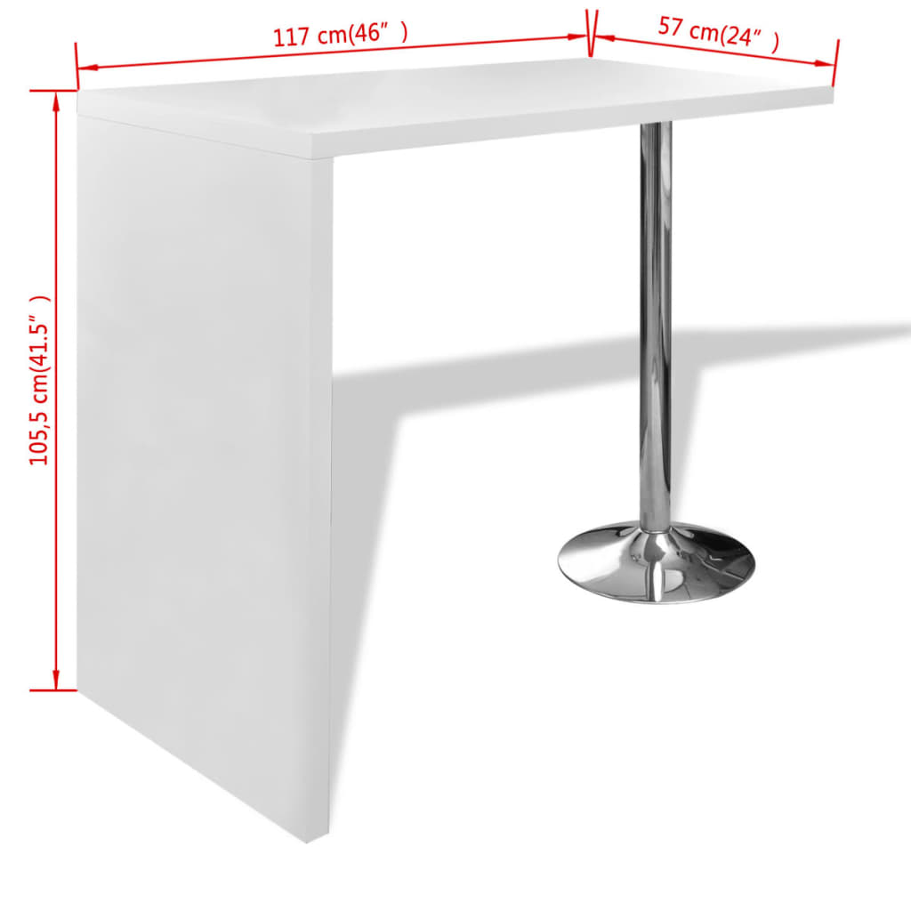 High kitchen table with 1 mdf steel leg white shine