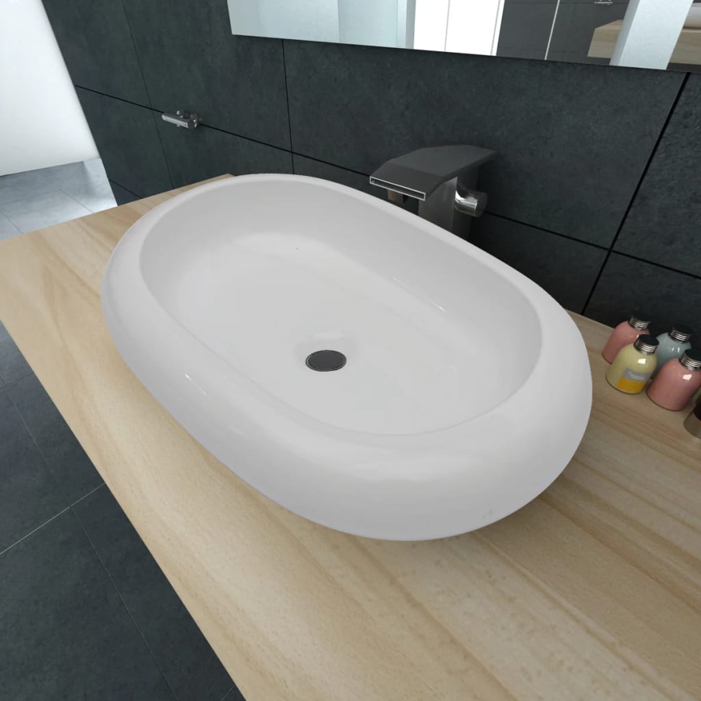 Vetonek Lavabo ovalado de cerámica blanco 63x42 cm