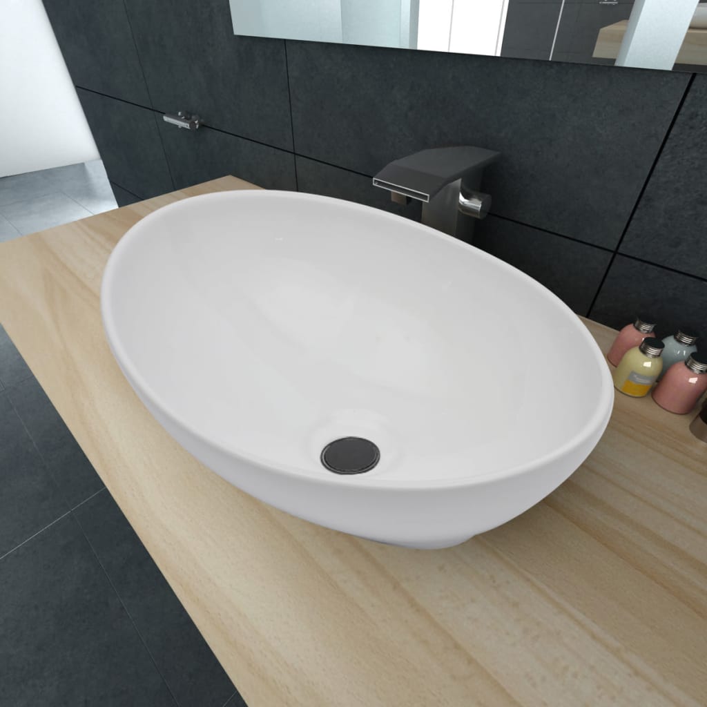 Vetonek Lavabo ovalado de cerámica blanco 40x33 cm  