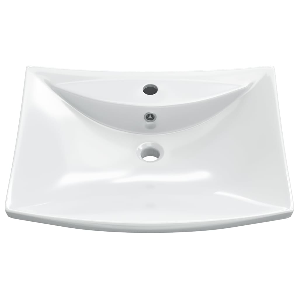 Rectangular ceramic sink with tap and drain hole