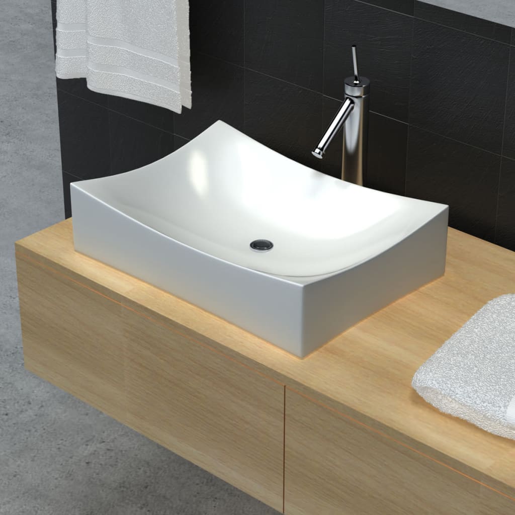 Vetonek Lavabo de cerámica porcelana Art blanco con brillo