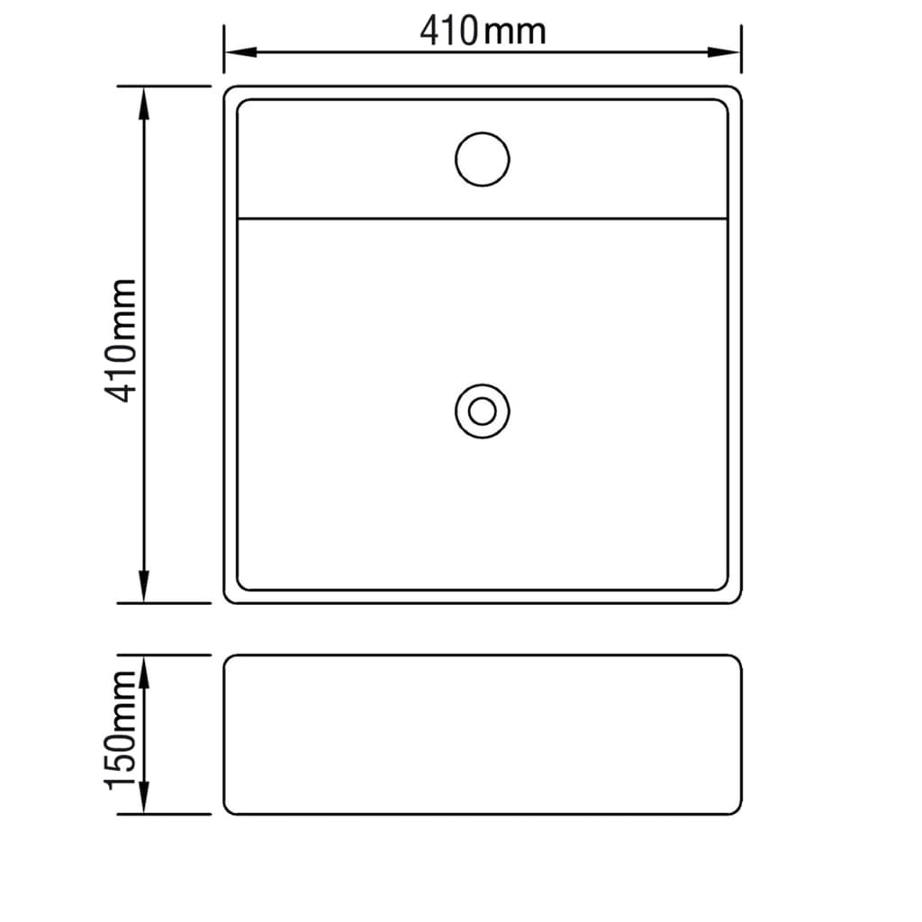 Lavabo lujoso cuadrado cerámica orificio de grifo 41x41 cm vidaXL