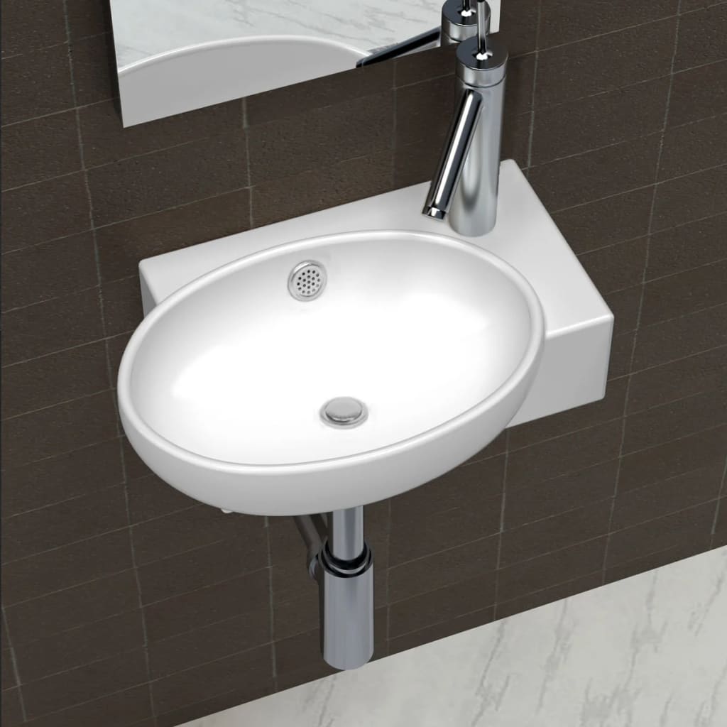 Vetonek Lavabo con hueco de grifo y rebosadero cerámica blanco