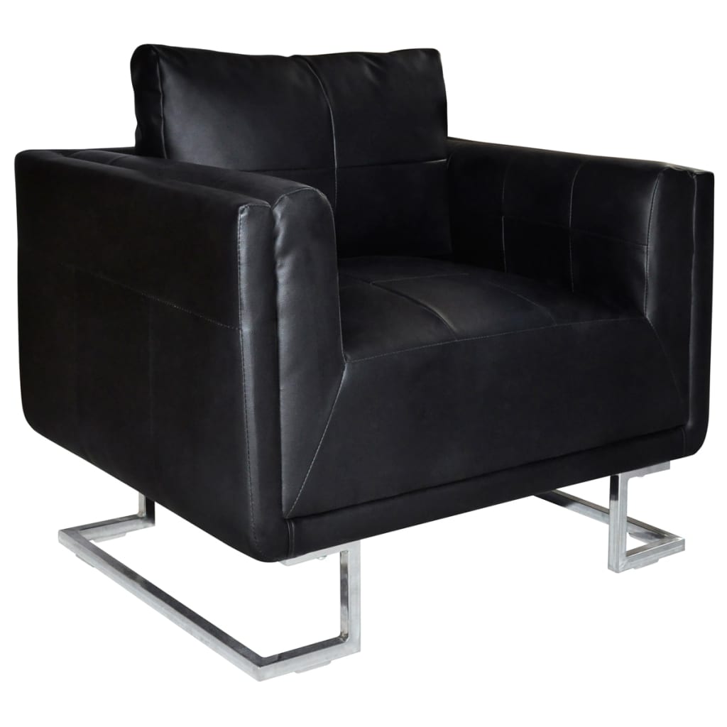 Vetonek Sillón con patas cromadas cuero sintético negro